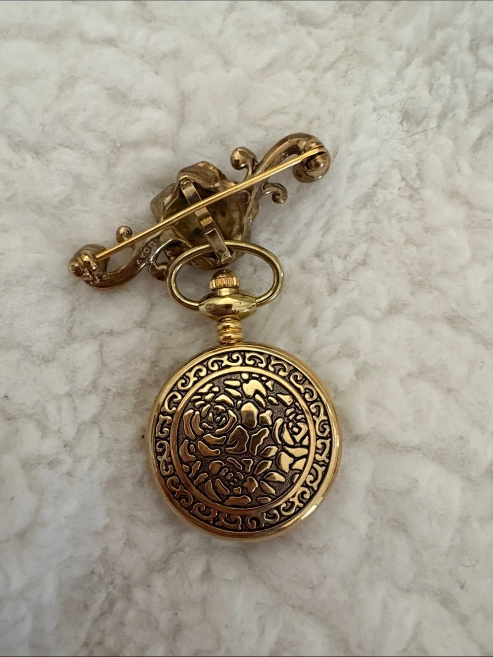 Avon Gold-Tone Rose Brooch Watch